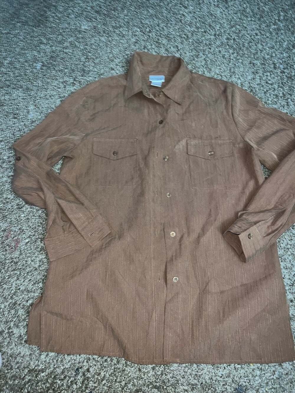 Kim Rogers Signature Women's Brown Striped Long Sleeve Button-Up Shirt
